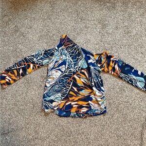 Allison Joy Blue & Orange Abstract SO FUN 😍Patterned Off Shoulder Top